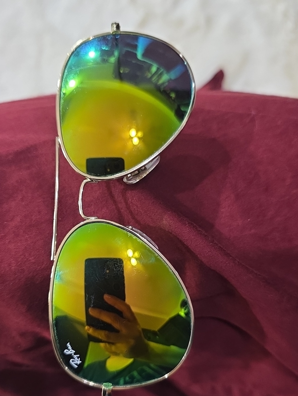 Ray-Ban Aviator Sunglasses in Green-Yellow Mirrored Lenses  NO CASE!